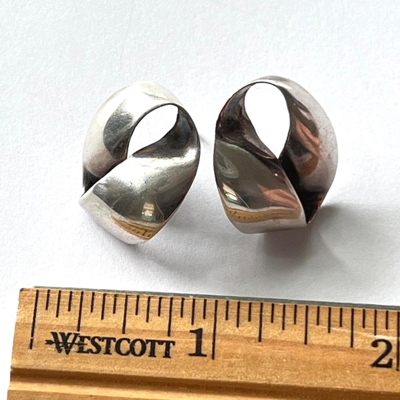 MidCentury Eternity Silver Earrings - 925 Abstract Endless Ribbon Post Earrings - Picture 7 of 9